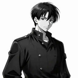 Anime version of Levi Ackerman, elegant, 2d, ultra highly detailed, digital painting, smooth, sharp focus, artstation, black and white art by Tsutomu Nihei