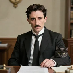 A badass photo of Nikola Tesla in Movie Lawyer Cat, 50 mm