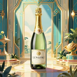 art deco style, champagne commercial, artstation, illustration, bright, cheerful, detailed and intricate environment