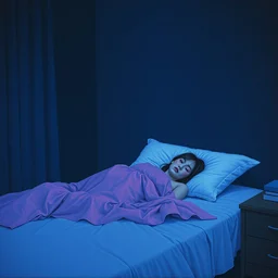 illustration a sad woman on her bed in the dark by shusei nagaoka kaws, david rudnick, airbrush on canvas, pastell colors, cell shaded