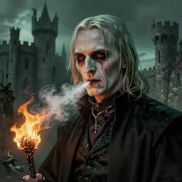 portrait of voldemort, exudes terror, castle, mysterious breath, spitfire, photography, hyperrealistic, by greg rutkowski, smooth, illustration, elegant, artstation, digital painting.