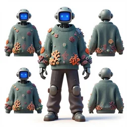 official character sheets for an old eel biomech suit, digital 2 d screen robot face, wearing an oversized sweater, covered in coral, art by tim schafer black velvetopia art for psychonauts from double fine studios, art by splatoon from nintendo, black light rave, adult character, apocalypse