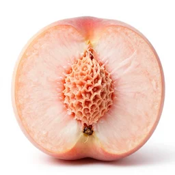 a delicious ripe peach is cut open to reveal a beautiful large peach color diamond instead of a pit