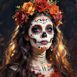 Illustration of a sugar skull day of the dead girl, art by tadao ando