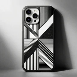 black and white geometric generative art for a phone case, very clean thick bold lines