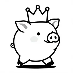 walking pig wearing crown vector comic book art black and white 30mm
