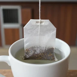Wish horse stable teabag in a tcup. Great value stable shaped shed flavoured teabags. Great for horse lovers. Photograph of a teabag brewing in water, dslr, hd, award winning shot. shed in a cup.