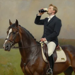 painting of a man drinking a guinness on a horse