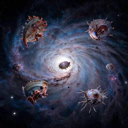 deep sea creatures floating in orion nebula viewed by hubble nasa.