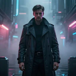 ultra realistic and intricate detailed photograph of a detective in trench coat in fog, neon lights light up the fog, cyberpunk, technology, innovation, bright modern style, blade runner, artstation, unreal render, depth of field, ambient lighting, award winning, stunning