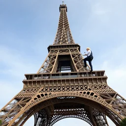 Boris Johnson climbing the Eiffel Tower