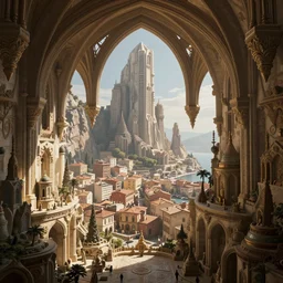 arched cliffs, port city, fantasy, exquisite, volumetric lighting, 8 k octane beautifully detailed render, post - processing, extremely hyper - detailed, intricate, epic composition, cinematic lighting, masterpiece, trending on artstation, stunning art by caravaggio, by simonetti, beautiful cinematic light