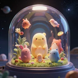 imagine a magical place where all your dreams come true, sealed in a a cryochamber in space with a glass dome in the style of artstation, cute creatures, highly detailed, cgsociety, raytracing, unreal engine 5, cinematic lighting, 8 k hd