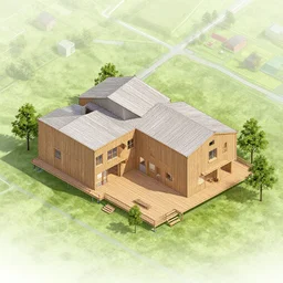 wooden villa, designed by peter zumthor, isometric map by sid meier's civilization vi, by craig mullins by jakub rozalski