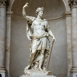 a baroque marble statue of a Trojan Priest-King preparing for an epic battle, contrapposto, maximalist, regal n-6