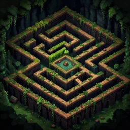 Underground Labyrinth with Dark Alleys and Overgrown Vines, Terraria, Artstation, digital illustration, isometric