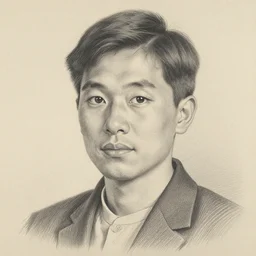 study of a Japanese immigrant to America, pencil drawing, highly detailed, neutral background