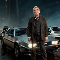 doc brown and the delorean at the end of the world