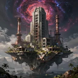 a beautiful ultradetailed render of building architecture industrial architecture nature landscape abandoned urbex unfinished building by ivan aivazovsky, cosmic infrared architecture island evil, archdaily, wallpaper, highly detailed, trending on artstation.