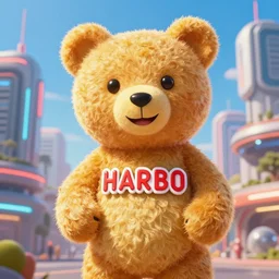 portrait of haribo bear in future city, color an