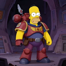 Homer Simpson as a Warhammer 40k Space Marine, on a grim dark space station, trending on artstation