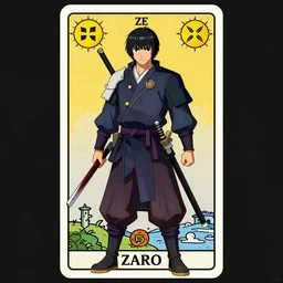 katana zero, zero samourai character, tarot card, digital art, trending on artstation, thiago lehmann