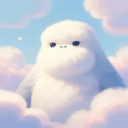 soft pleasing - palette friendly colossal gentle monster friendly giant wind spirit yeti, eyes, character portrait, close - up, pleasing palette, undulating nebulous clouds, adorable, friendly, dyllic cumulonimbus still from fantasia pastel from fantasia ( 1 9 4 1 )