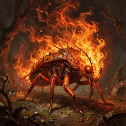 a scientific illustration of the anatomy of cryptid. insectoid, fire - type. in the style of voynich manuscript and da vinci.