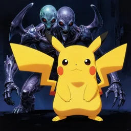 Alien vs Pikachu, action, horror, movie poster, giger, 1990