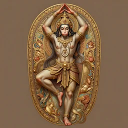 a full body centered portrait of a beautiful ornated hanuman god, stretching one leg forward and the other straight back, arms stretched above the head, and the palms joined together, intricate, elegant, highly detailed, digital painting, artstation, concept art, smooth, sharp focus, colored illustration for tattoo, art by krenz cushart and artem demura and alphonse mucha