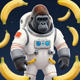 digital art of a gorilla in a space suit surrounded by bananas