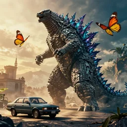 ♟🚘😚🇵🇫🦋 in the style of a godzilla movie poster