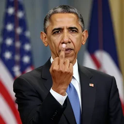 obama holding up the middle finger photo realistic