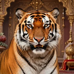 head and shoulders portrait of a tiger rakshasa in a luxurious indian setting, d & d, fantasy, greg rutkowski, frank frazetta, alexandre chaudret, boris vallejo, michael whelan, miro petrov, hr giger, magali villeneuve, donato giancola