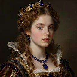 portrait, artwork by james jean, hyperdetailed realistic, young beautiful medieval queen, jean delville, alexandrite, symbolist, visionary