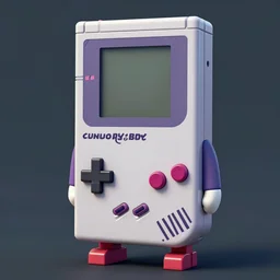 concept art for a gameboy kid character, with a pixel face, buttons, joysticks, arms and legs. trending on artstation, highly detailed digital art
