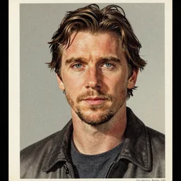 “Christian Bale portrait, color vintage magazine illustration 1950”