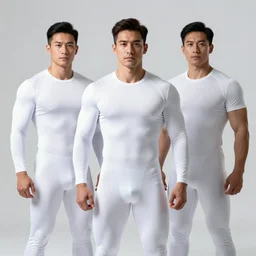 medium shot, studio photographic portrait of body builders wearing tight space uniforms