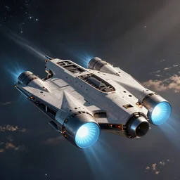 lstarship with light blue thrusters/engines