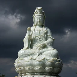 guanyin of nanshan statue, jade stone. by konstantin razumov, chiaroscuro, highly detailded