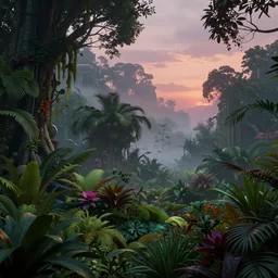 futuristic dystopian, lush plants and trees, fog light dusk, by ivan aivazovsky and jean giraud, coherent, hyper realism, high detail, vivid colors, octane render, unreal engine, 8 k, smooth gradients, high contrast, depth of field by jacek yerka