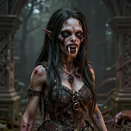 craxula, the filipina demo was from hell, with long fangs, and zombie appearance, photorealistic, octane render, hdr, hr giger moebius