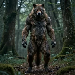 furry anthro epic film still cinematic full body realistic tall brawny werewolf from the movie Van Helsing forest in background