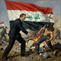 George H.W. Bush destroys Iraq, oil on canvas, 1883, highly detailed
