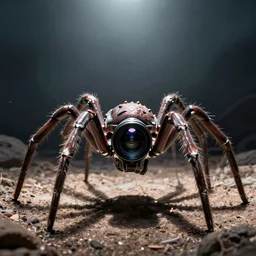 sci fi camera lens with legs like a spider surrealistic cinematic