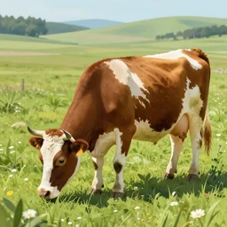a cow grazing in a meadow,digital art