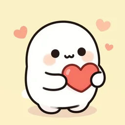 a cute blobby character holding a heart, emoticon