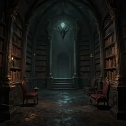 dark sinister vampire lair interior by Reylia Slaby and Karol Bak, library, adventure game, inspired by Diablo concept art and Brooke Shaden
