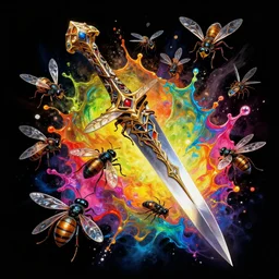 swarm of glass wasps dagger titan splash art graphic design color splash high contrasting art, fantasy, highly detailed, art by greg rutkowski