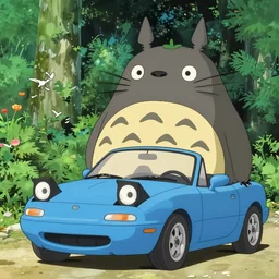 1 9 9 0 mazda miata in the style of my neighbor totoro, anime, detailed lines